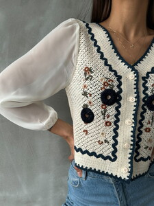 Topshow Stone Blue Buttoned Short Cardigan #4