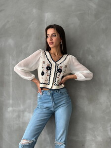 Topshow Stone Blue Buttoned Short Cardigan #2