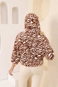 Topshow Cream Coffee Zebra Plush Coat #5