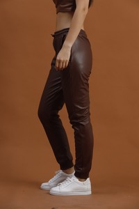 Topshow Brown Leather Wholesale Trousers #4