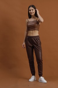 Topshow Brown Leather Wholesale Trousers #2