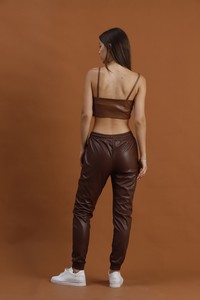 Topshow Brown Leather Wholesale Trousers #5