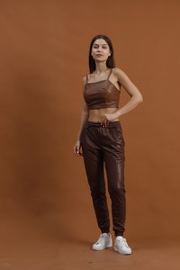 Topshow Brown Leather Wholesale Trousers #3