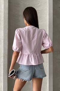 Topshow Pink Front Tie Poplin Wholesale Blouse #3