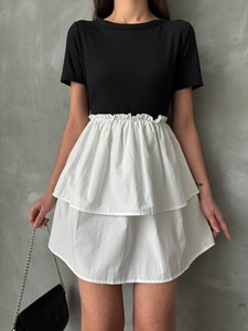 Topshow Black Cream Skirt Poplin Over-the-Knee Dress #2