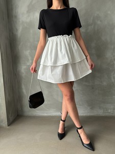 Topshow Black Cream Skirt Poplin Over-the-Knee Dress #4