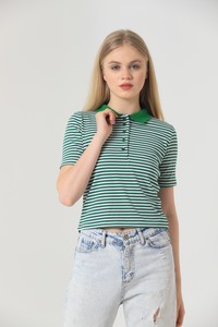 Emerald striped half button blouse #2