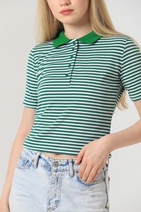 Emerald striped half button blouse #4