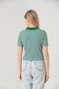 Emerald striped half button blouse #5