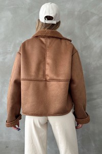 Topshow Camel Camel Nubuck Fur Collar Coat #5