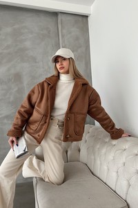 Topshow Camel Camel Nubuck Fur Collar Coat #3