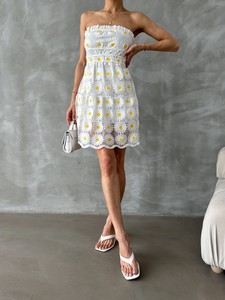 Topshow Cream Daisy Daisy Embroidered Dress #5