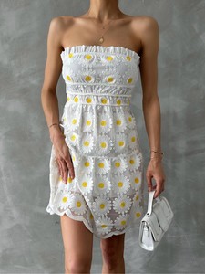 Topshow Cream Daisy Daisy Embroidered Dress #4