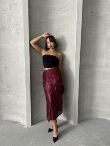 Topshow Burgundy Feather Sequin Wholesale Skirt #3