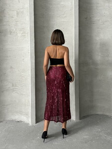 Topshow Burgundy Feather Sequin Wholesale Skirt #5