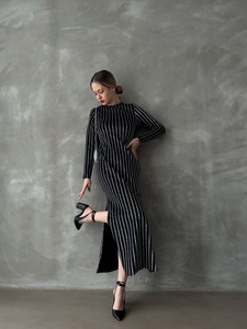 Topshow Black Glittered Silvery Striped Long Wholesale Dress #3