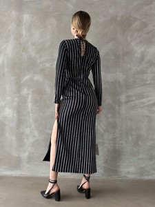 Topshow Black Glittered Silvery Striped Long Wholesale Dress #5