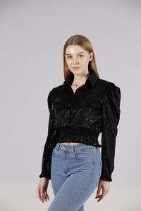 Topshow Black Black Color Sequin Wholesale Shirts #3