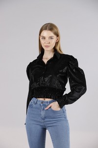 Topshow Black Black Color Sequin Wholesale Shirts #2