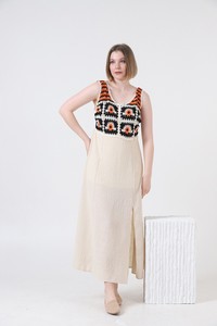 Topshow Stone Orange Size Applique Strap Linen Wholesale Dress #2