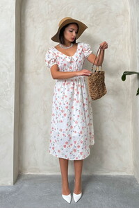 Pink flower shirt collar flower dress #1