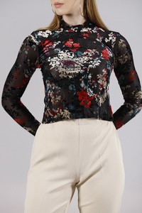 Topshow Red Floral Turtleneck Wholesale Blouse #4