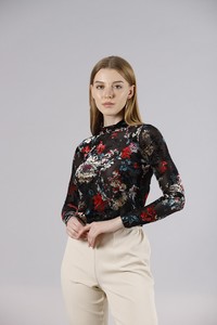 Topshow Red Floral Turtleneck Wholesale Blouse #2