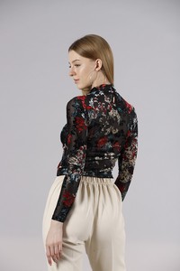 Topshow Red Floral Turtleneck Wholesale Blouse #5