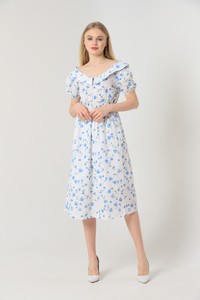 Topshow Blue Floral Wholesale Shirt Collar Floral Wholesale Dress #2