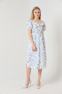 Topshow Blue Floral Wholesale Shirt Collar Floral Wholesale Dress #3