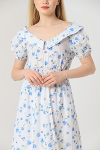 Topshow Blue Floral Wholesale Shirt Collar Floral Wholesale Dress #4