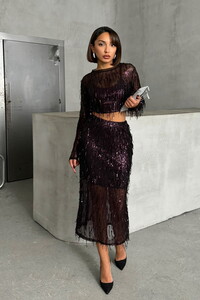 Topshow Black Burgundy Feather Sequin Wholesale Skirt #1