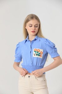 Blue wall embroidery shirt #2