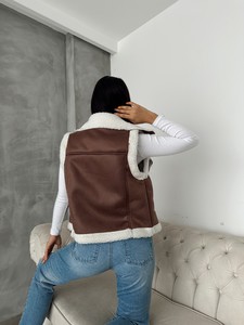 Topshow Tan Cream Suede Fur Collar Vest #5