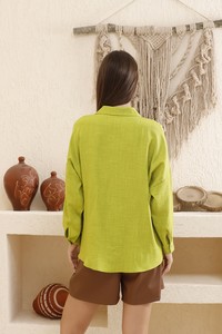 Topshow Pistachio Green Lace Garnished Shirt #5