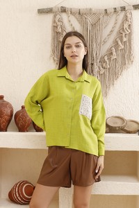 Topshow Pistachio Green Lace Garnished Shirt #2