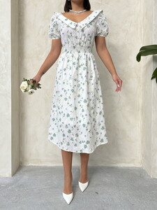 Emerald flower shirt collar flower dress #4