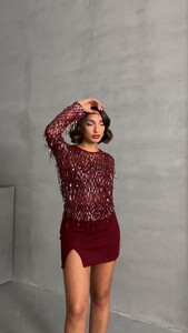 Topshow Claret Silver Sequin Palette Wholesale Blouse #3