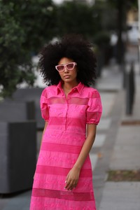 Topshow Fuchsia Mesh Long Wholesale Dress #2