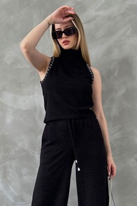 Topshow Black Stone Detailed Knitted Knitwear Blouse #2