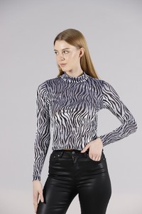 Topshow Gray Zebra Turtleneck Wholesale Blouse #3