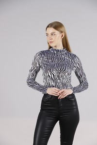 Topshow Gray Zebra Turtleneck Wholesale Blouse #2