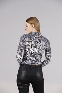 Topshow Gray Zebra Turtleneck Wholesale Blouse #5