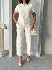 Topshow Cream Jacquard Wholesale Trousers #4