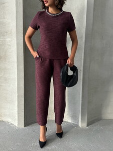 Topshow Burgundy Jacquard Wholesale Trousers #3