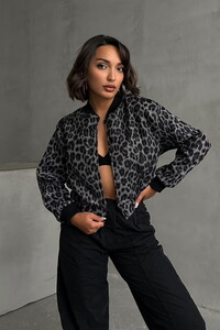 Topshow Gray Leopard Leopard Patterned Cashmere Wholesale Coat #1