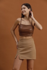 Topshow Camel Slit Detailed Mini Skirt #1