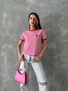 Topshow Fujya Red Embroidered Striped T-Shirt #2