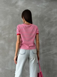 Topshow Fujya Red Embroidered Striped T-Shirt #5