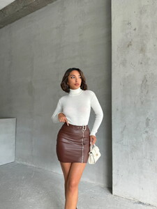 Topshow Brown Zippered Leather Wholesale Skirt #3